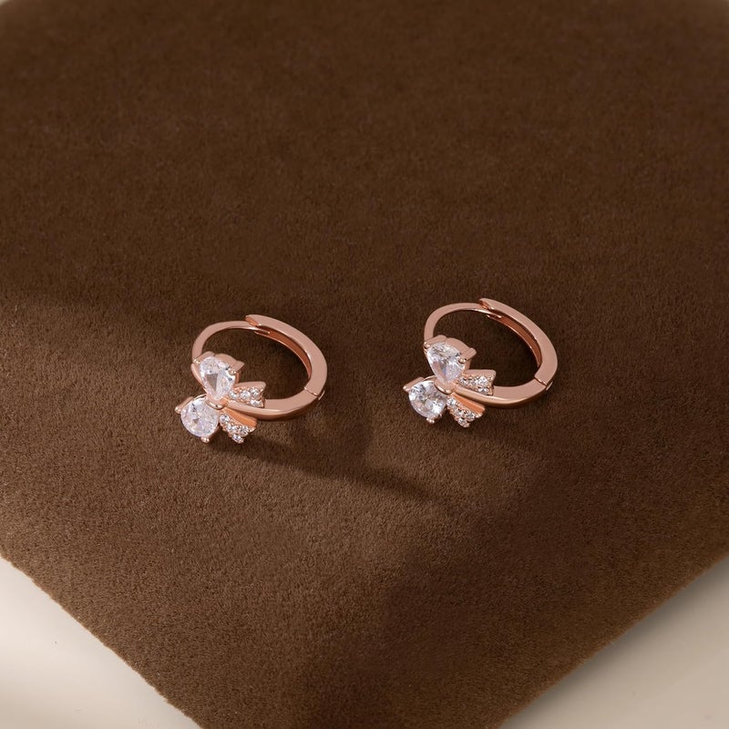 Reffeer Solid 925 Sterling Silver CZ Bow Hoop Earrings for Women Teens Cute Bow Earrings Huggie - Image 4